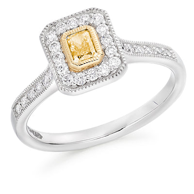 Rubover-Set Halo Radiant Cut Engagement Ring 0.55ct