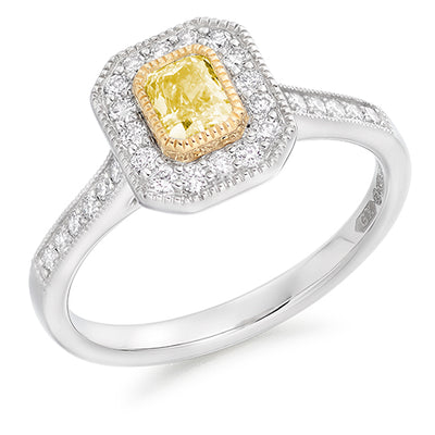 Rubover-Set Halo Radiant Cut Engagement Ring 0.7ct