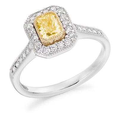 Rubover-Set Halo Radiant Cut Engagement Ring, 0.5ct