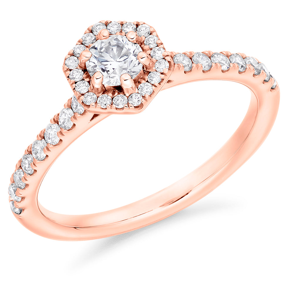 Halo with Diamond Shoulders Round Brilliant Engagement Ring, 0.25ct in Rose Gold