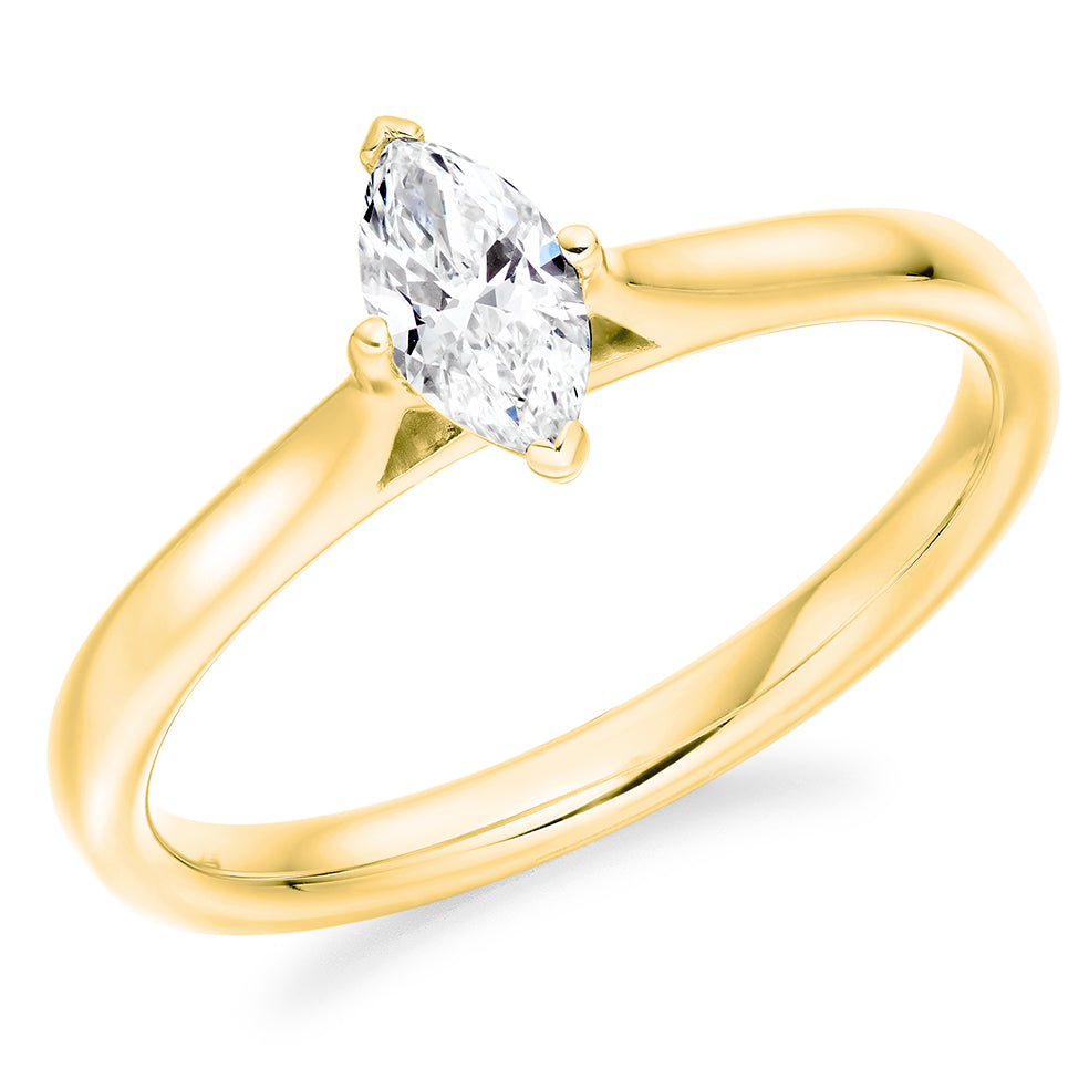 Classic Solitaire Marquise Cut Engagement Ring in Yellow Gold