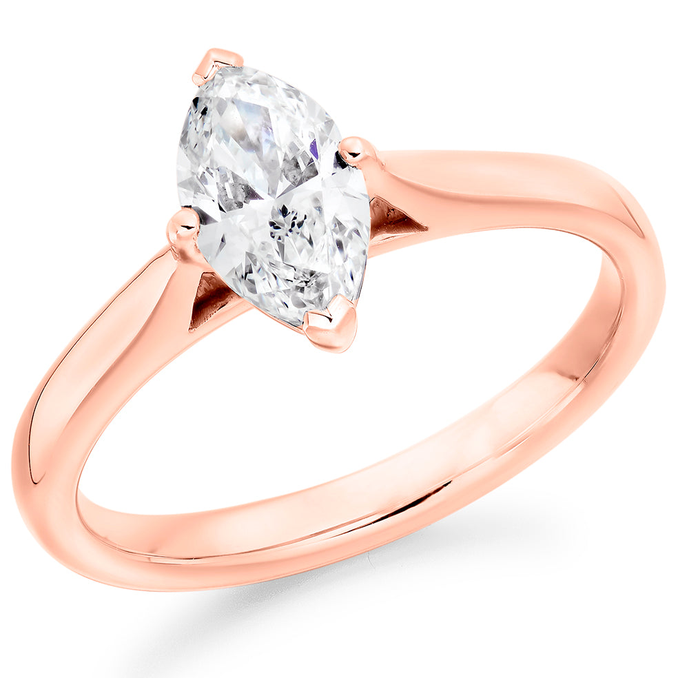 Classic Solitaire Marquise Cut Engagement Ring, 1.0ct in Rose Gold