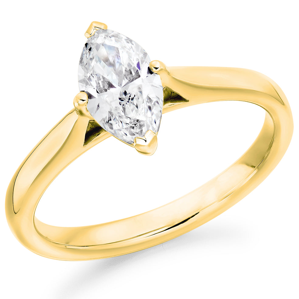 Classic Solitaire Marquise Cut Engagement Ring, 1.0ct in Yellow Gold