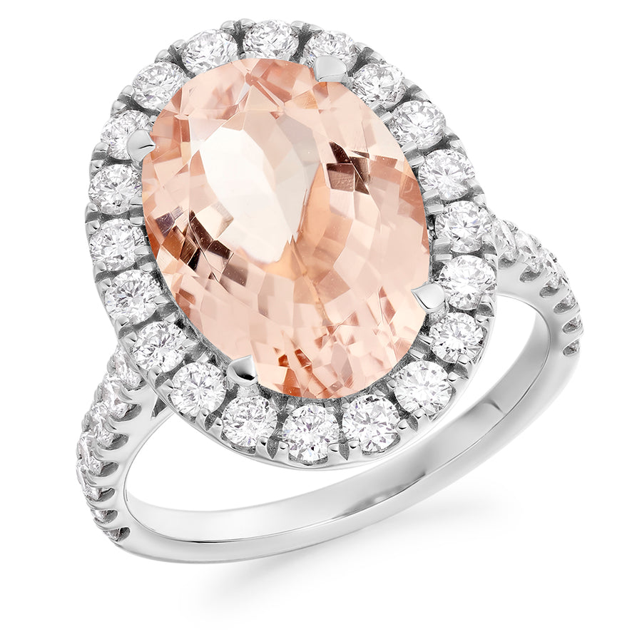 Cluster Halo Morganite & Diamond Engagement Ring, 1.2ct
