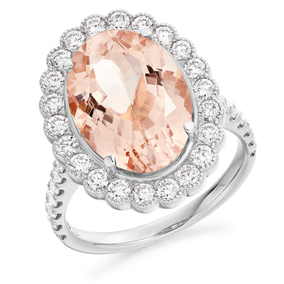 Milgrain Rubover Cluster Morganite & Diamond Engagement Ring, 1.15ct