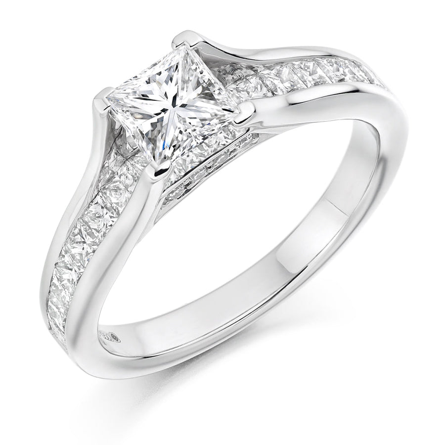 Channel-Shouldered Solitaire Princess Cut Engagement Ring 0.75ct total