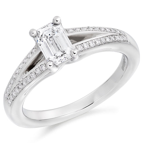Curved-Shoulder Solitaire Emerald Cut Engagement Ring