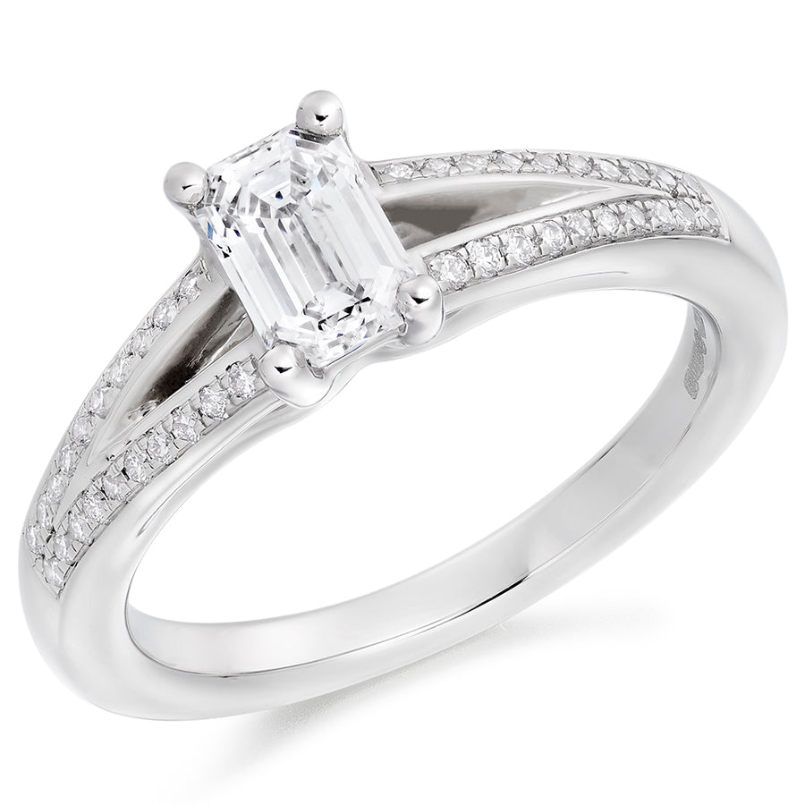 Curved-Shoulder Solitaire Emerald Cut Engagement Ring