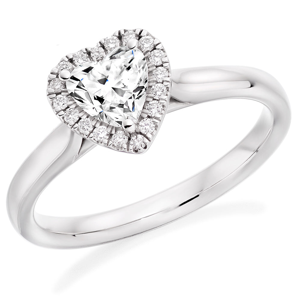 Halo with Plain Shoulders Heart Cut Engagement Ring