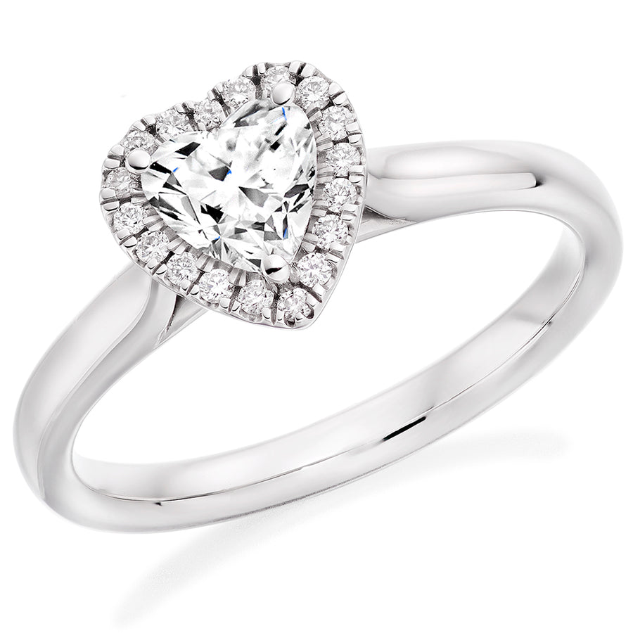 Halo with Plain Shoulders Heart Cut Engagement Ring