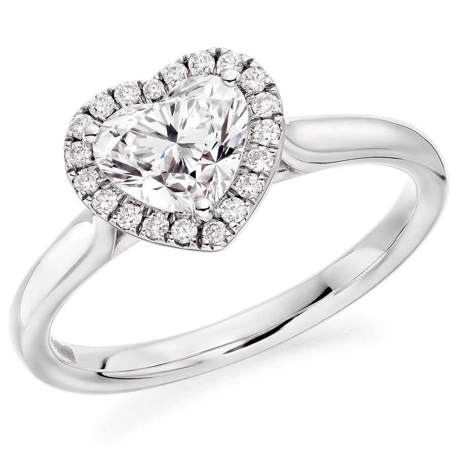 Plain-Band Halo Heart Cut Engagement Ring