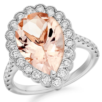 Milgrain Rubover Cluster Morganite & Diamond Engagement Ring, 1.1ct