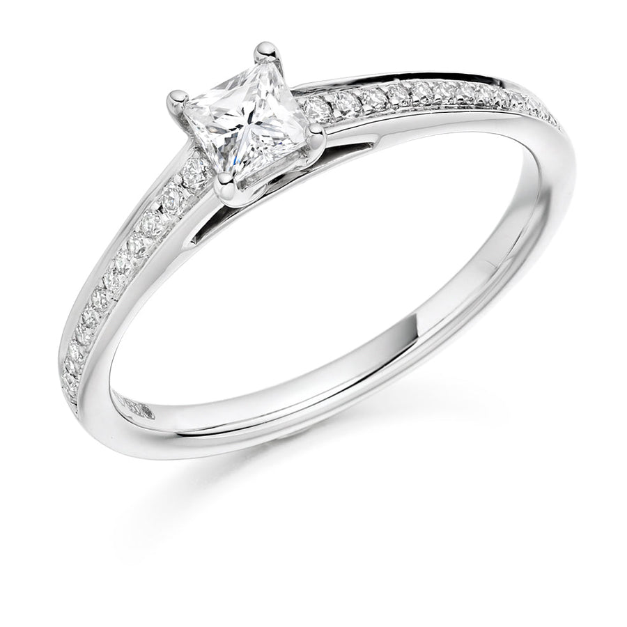 Pavé-Shouldered Solitaire Princess Cut Engagement Ring 0.48ct