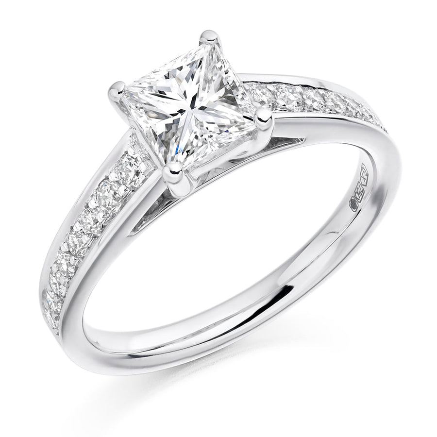 Fine Pavé Solitaire Princess Cut Engagement Ring, 1.0ct
