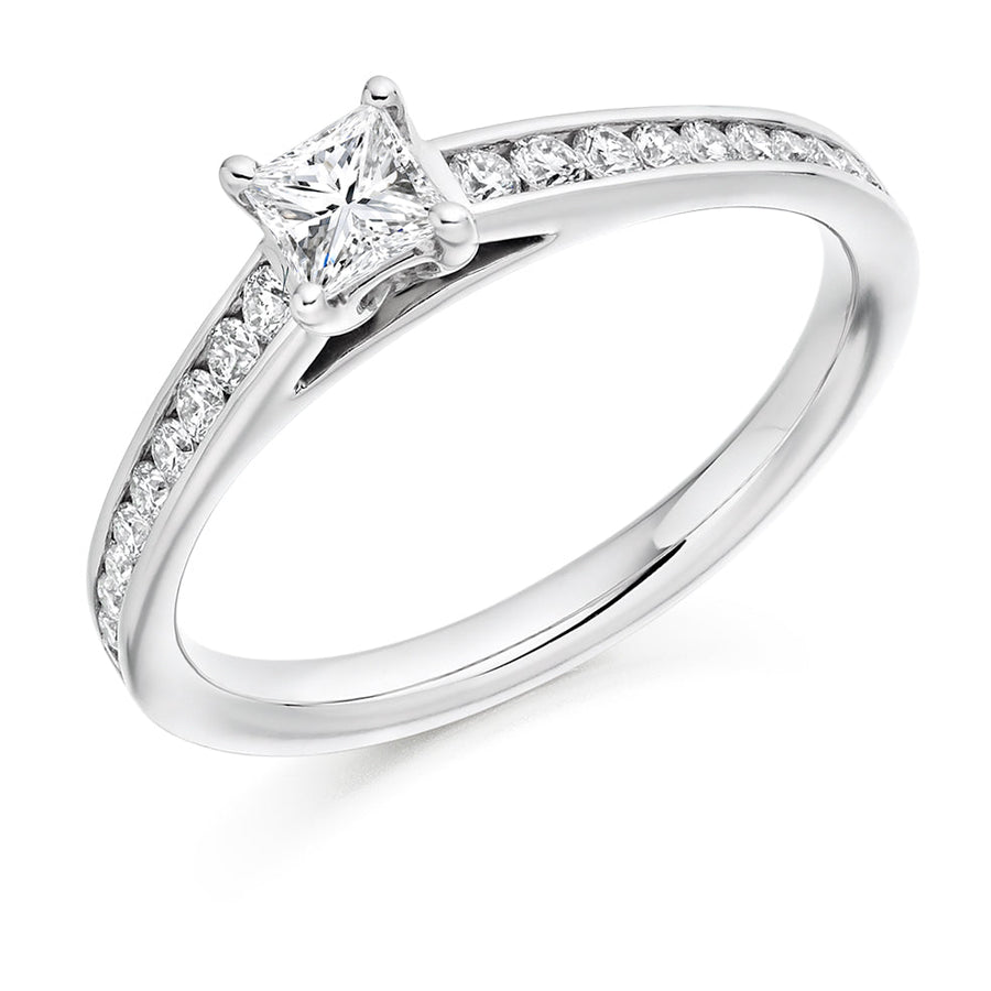 Channel-Set Solitaire Princess Cut Engagement Ring, 0.33ct