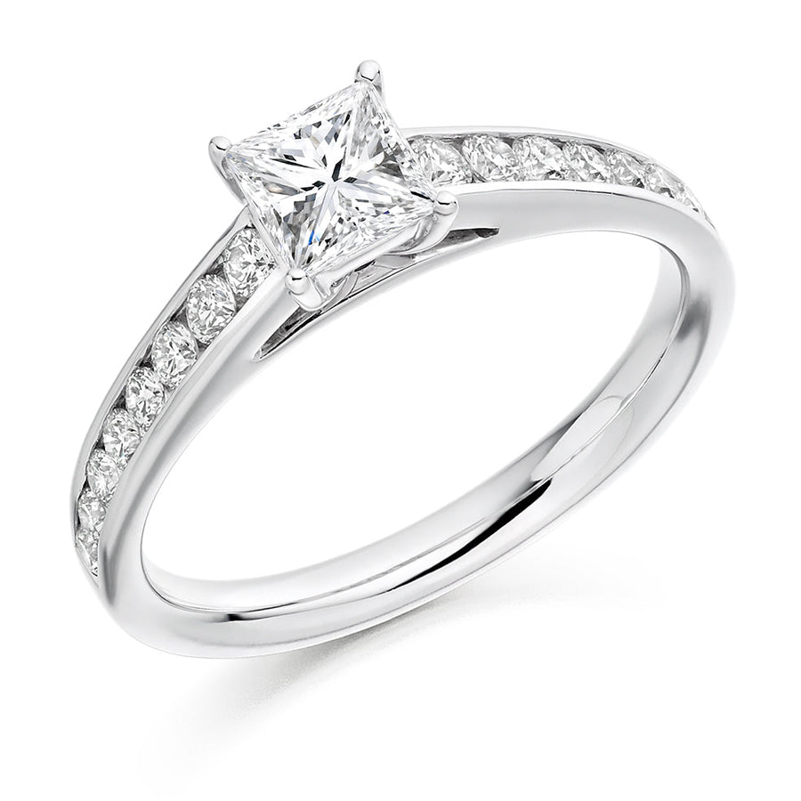Channel-Shouldered Solitaire Princess Cut Engagement Ring 0.9ct