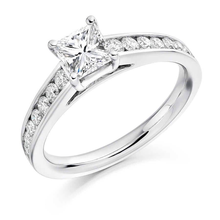 Channel-Set Solitaire Princess Cut Engagement Ring 0.75ct