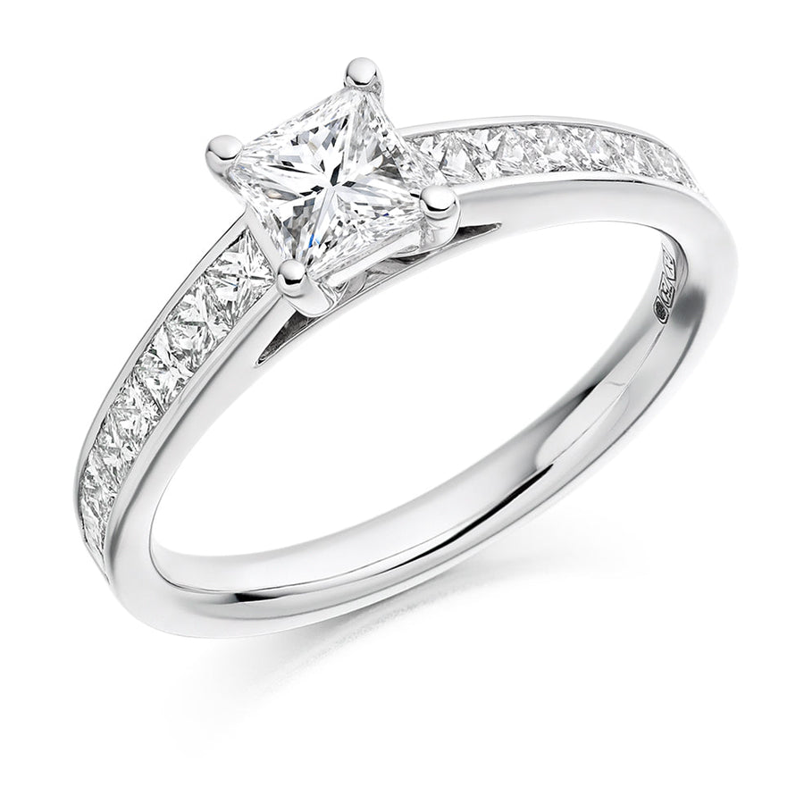 Channel-Shouldered Solitaire Princess Cut Engagement Ring 1.1ct
