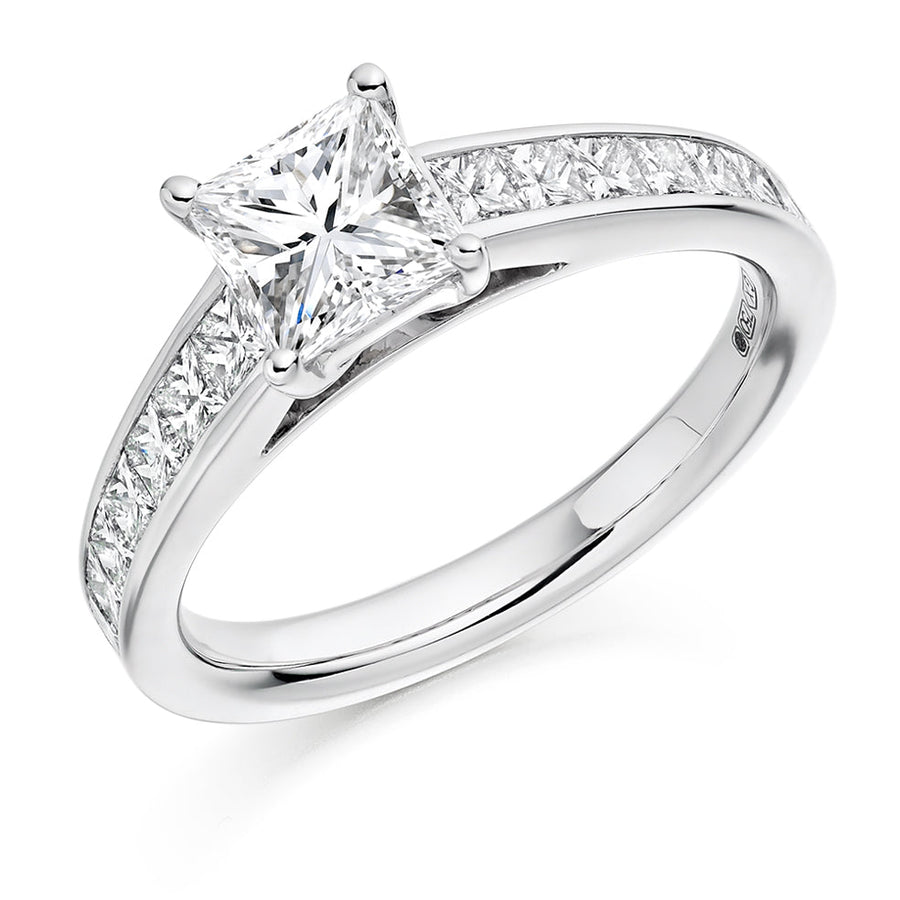 Channel-Shouldered Solitaire Princess Cut Engagement Ring 1.75ct