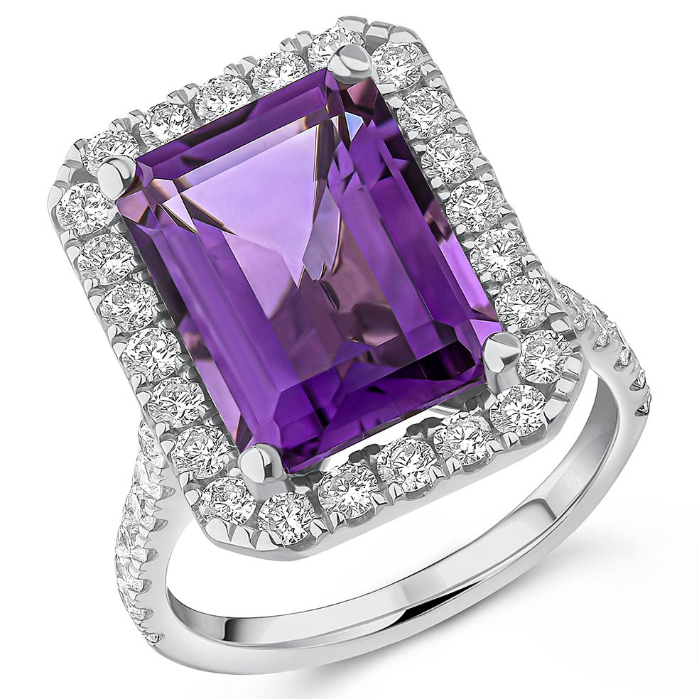 Cluster Halo Amethyst & Diamond Engagement Ring, 1.3ct