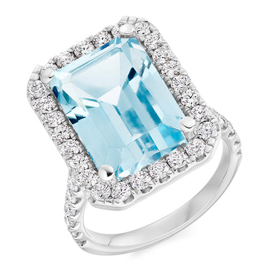 Cluster Halo Aquamarine & Diamond Engagement Ring, 1.3ct
