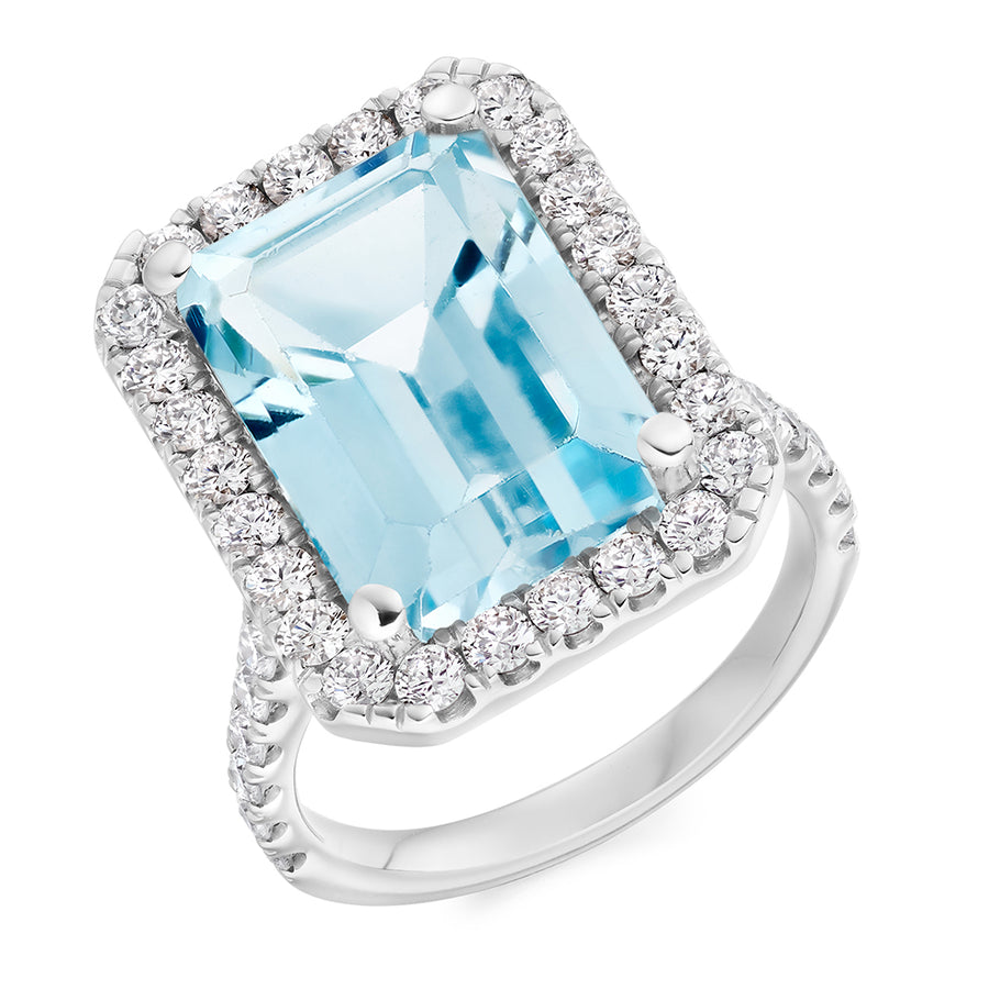 Cluster Halo Aquamarine & Diamond Engagement Ring, 1.3ct