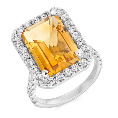 Cluster Halo Citrine & Diamond Engagement Ring, 1.3ct