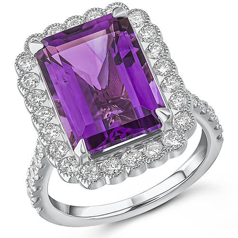 Milgrain Rubover Cluster Amethyst & Diamond Engagement Ring, 1.2ct