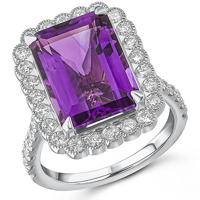 Milgrain Rubover Cluster Amethyst & Diamond Engagement Ring, 1.2ct