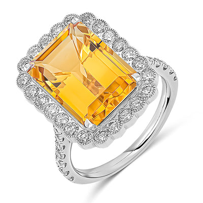 Milgrain Rubover Cluster Citrine & Diamond Engagement Ring, 1.25ct