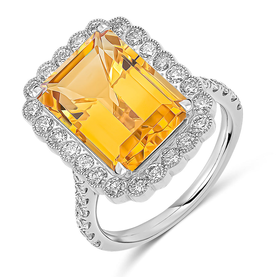 Milgrain Rubover Cluster Citrine & Diamond Engagement Ring, 1.25ct