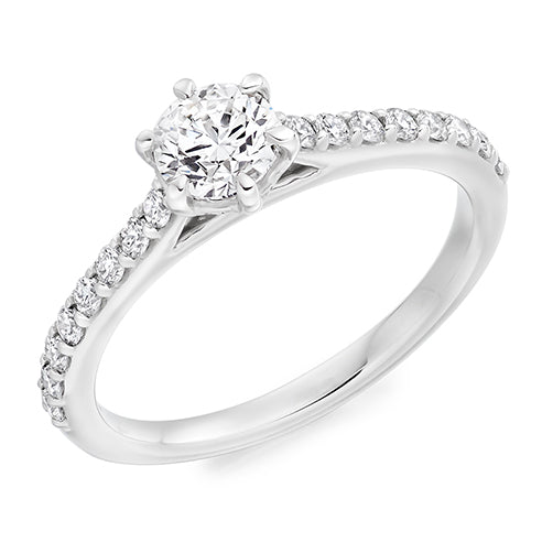 Diamond-Shouldered Solitaire Round Brilliant Engagement Ring, 0.5ct