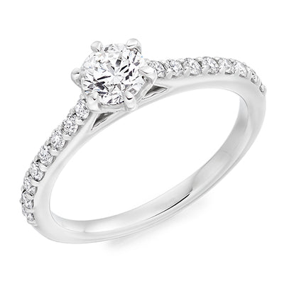 Diamond-Shouldered Solitaire Round Brilliant Engagement Ring, 0.5ct