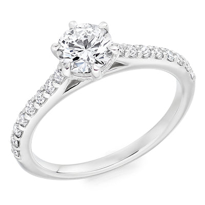 Solitaire with Diamond Shoulders Round Brilliant Engagement Ring