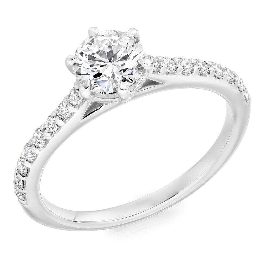 Solitaire with Diamond Shoulders Round Brilliant Engagement Ring