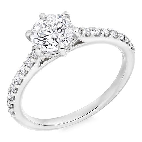 Accent-Shouldered Solitaire Round Brilliant Engagement Ring, 1.0ct