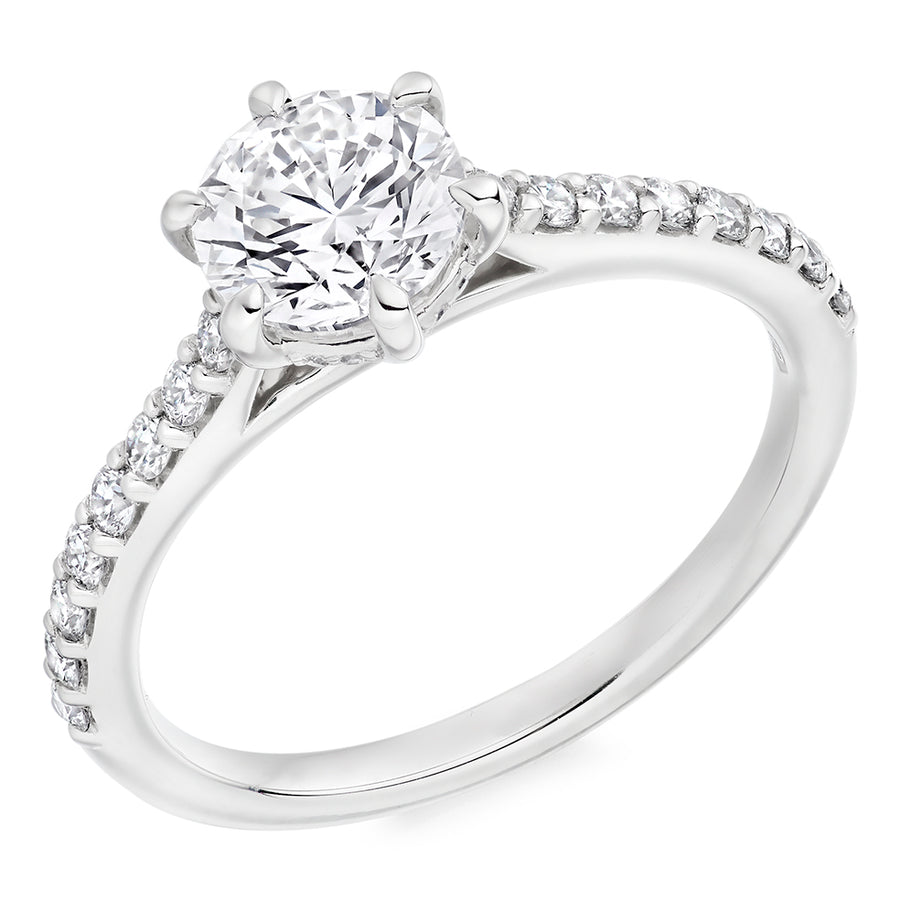 Accent-Shouldered Solitaire Round Brilliant Engagement Ring, 1.0ct