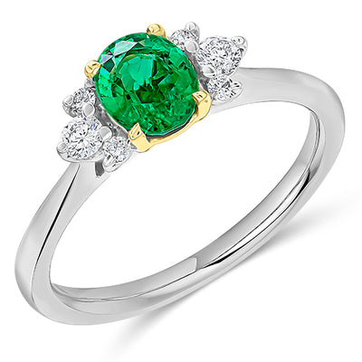 Cluster Halo Emerald & Diamond Engagement Ring, 0.16ct