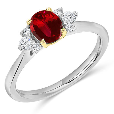 Cluster Halo Ruby & Diamond Engagement Ring, 0.17ct