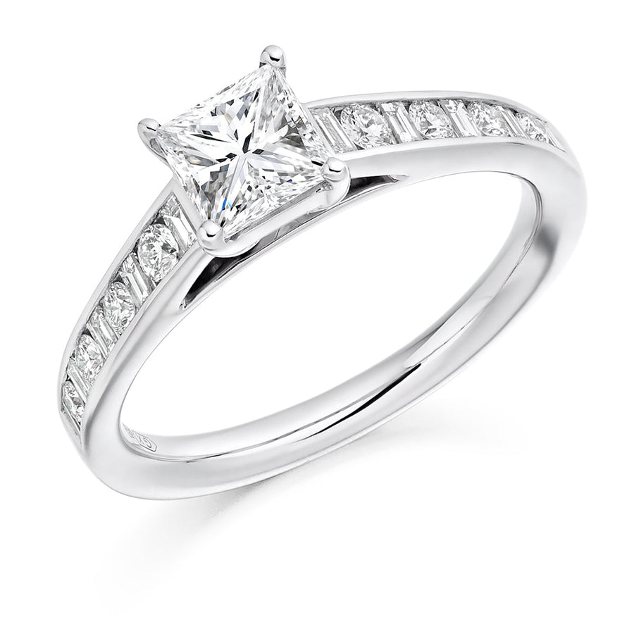 Channel-Shouldered Solitaire Princess Cut Engagement Ring 1.15ct