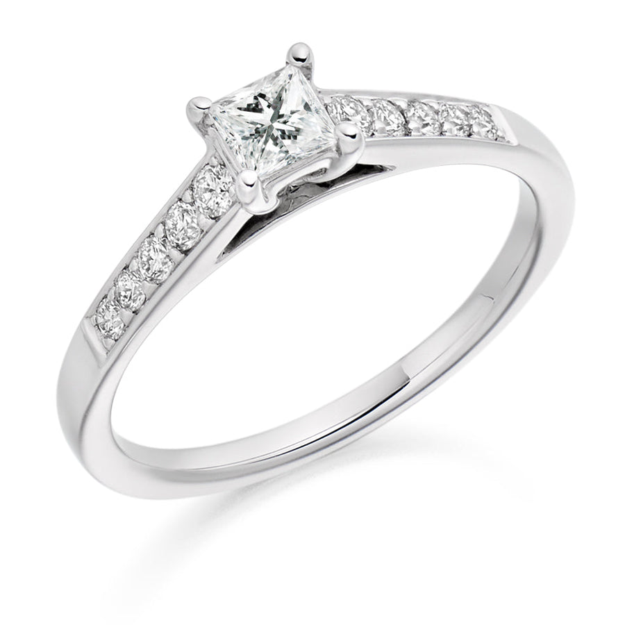 Fine Pavé Solitaire Princess Cut Engagement Ring 0.53ct