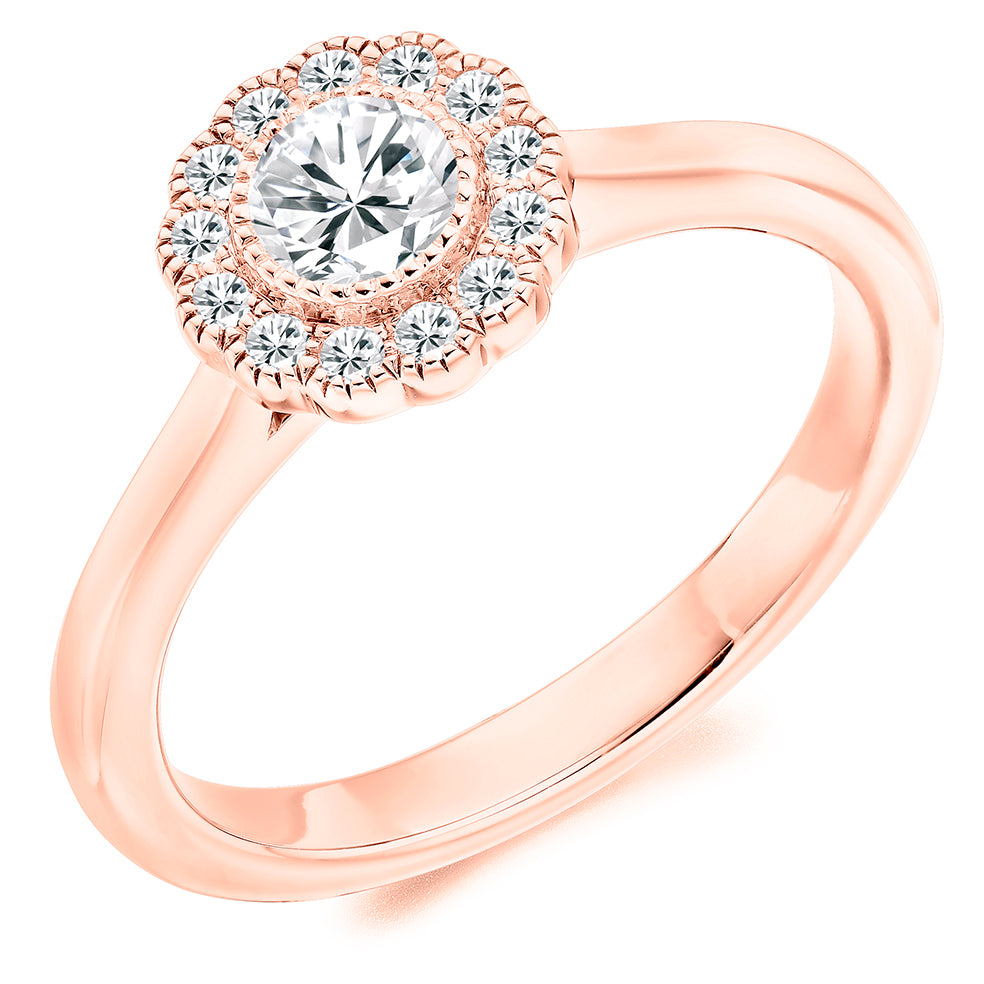 Plain-Shoulder Halo Round-Brilliant Engagement Ring, 0.25ct (ENG35116 SMT) in Rose Gold