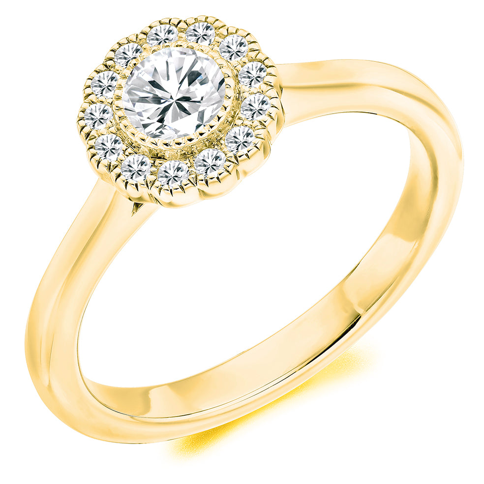 Plain-Shoulder Halo Round-Brilliant Engagement Ring, 0.25ct (ENG35116 SMT) in Yellow Gold