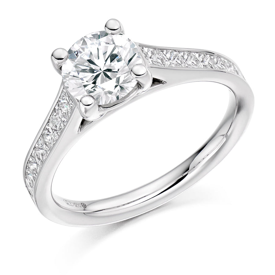 Channel-Shouldered Solitaire Round Brilliant Engagement Ring, 1.0ct
