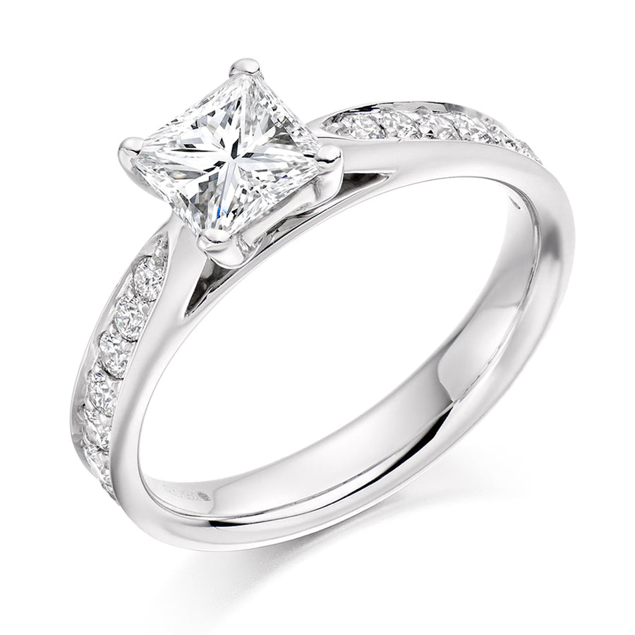 Fine Pavé Solitaire Princess Cut Engagement Ring, 0.75ct