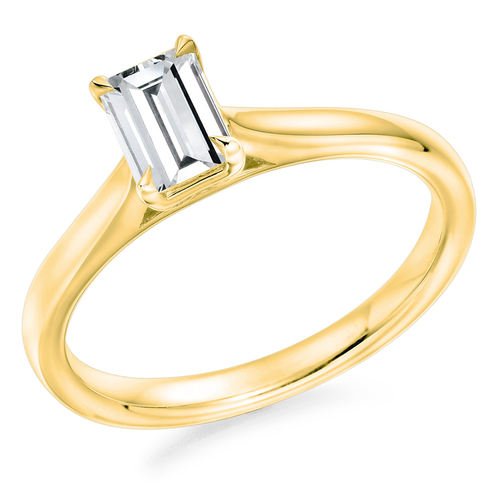 Traditional Solitaire Emerald Cut Engagement Ring, 0.75ct in Yellow Gold