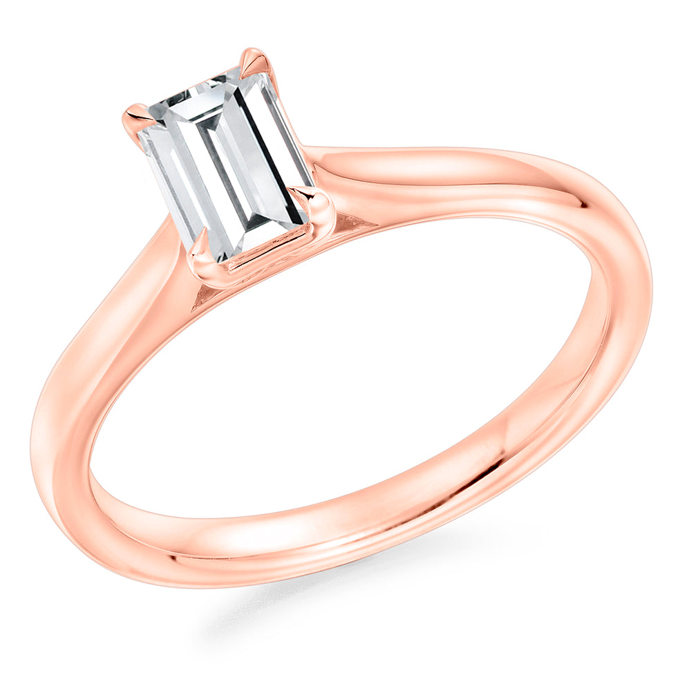 Traditional Solitaire Emerald Cut Engagement Ring, 0.75ct in Rose Gold