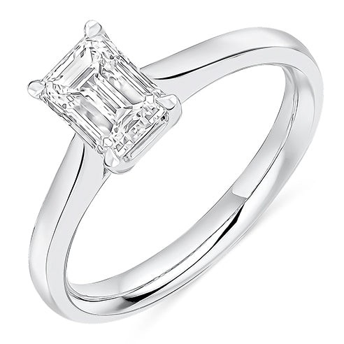 Plain-Band Solitaire Emerald Cut Engagement Ring, 1.0ct