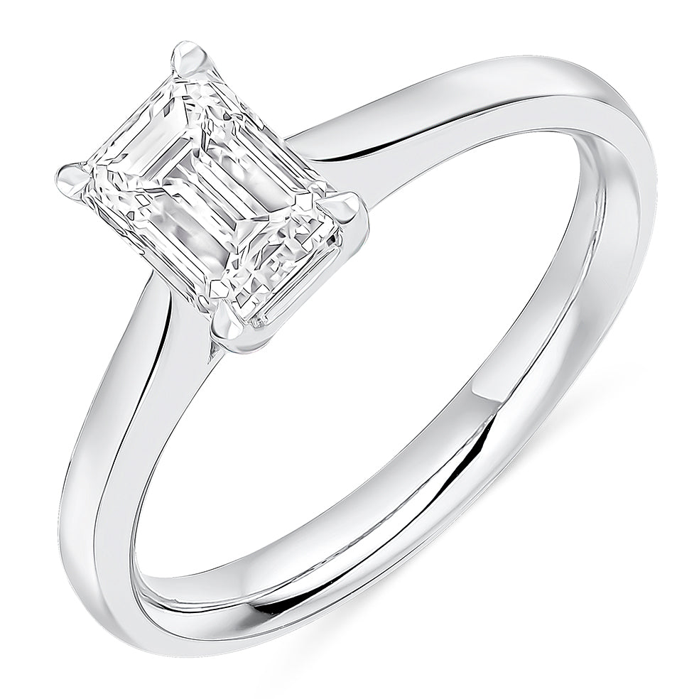 Plain-Band Solitaire Emerald Cut Engagement Ring, 1.0ct
