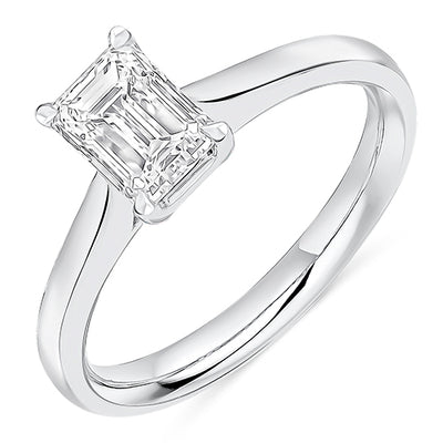 Plain-Band Solitaire Emerald Cut Engagement Ring, 1.0ct